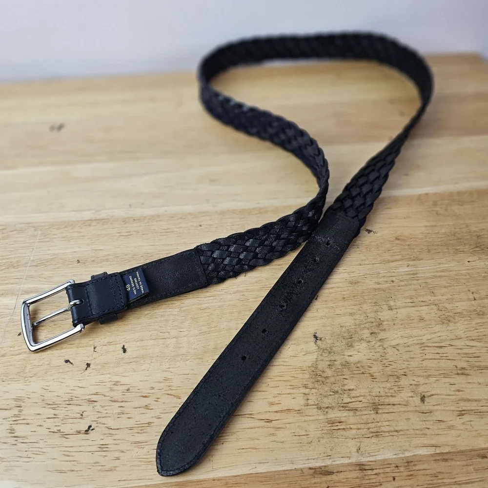 Brooks‎ Brothers 40 Black Purple Woven Leather Belt Silver Buckle Men's Classic